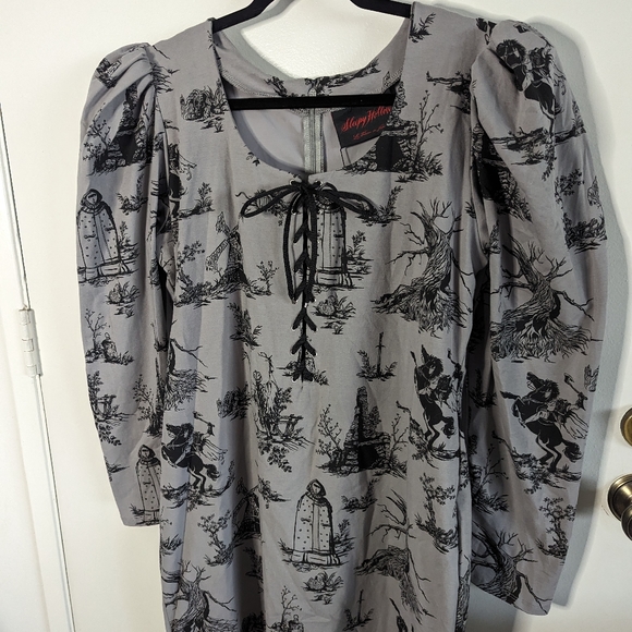 La Femme Noir Sleepy Hallow Gothic Tales Toile Long Sleeve Wiggle Dress 3XL NWT - Picture 9 of 12